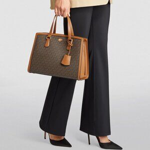 NWT Michael Kors Chantal Medium Satchel Crossbody Bag Brown Acorn Signature
